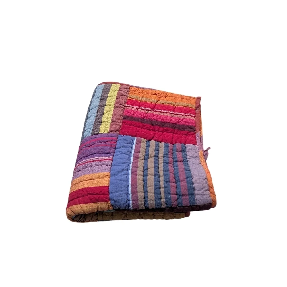 Crate & Barrel Paint Box Sham Standard Orange Red Purple Cotton Colorful Plaid